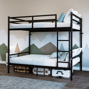 English Elm Twin Over Bunk Bed Heavy Duty Iron Frame Noise Free Guardrail Kids Dorm Room Black W5635P506562