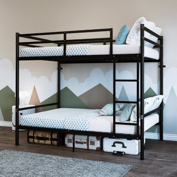 English Elm Twin Over Bunk Bed Heavy Duty Iron Frame Noise Free Guardrail Kids Dorm Room Black W5635P506562