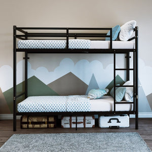 English Elm Twin Over Bunk Bed Heavy Duty Iron Frame Noise Free Guardrail Kids Dorm Room Black W5635P506562