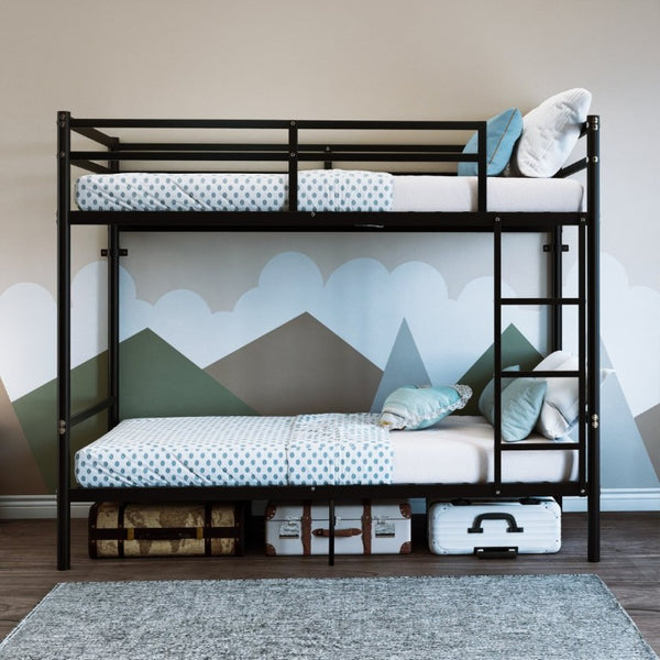 English Elm Twin Over Bunk Bed Heavy Duty Iron Frame Noise Free Guardrail Kids Dorm Room Black W5635P506562