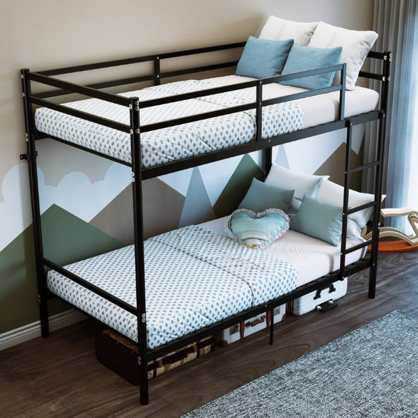 English Elm Twin Over Bunk Bed Heavy Duty Iron Frame Noise Free Guardrail Kids Dorm Room Black W5635P506562