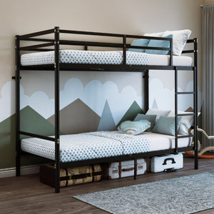 English Elm Twin Over Bunk Bed Heavy Duty Iron Frame Noise Free Guardrail Kids Dorm Room Black W5635P506562