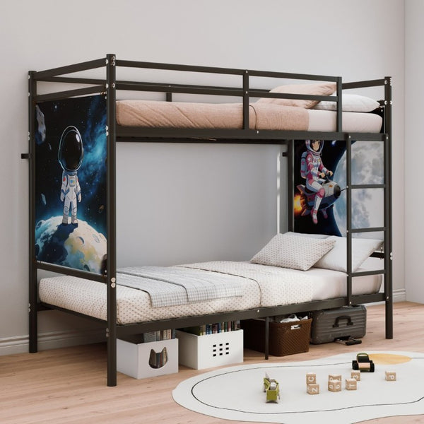 English Elm Single-Bed Twin Over Iron Bunk Bed for Kids with Full Guardrail and Storage W5635P506582