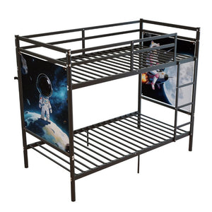 English Elm Single-Bed Twin Over Iron Bunk Bed for Kids with Full Guardrail and Storage W5635P506582