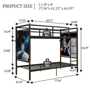 English Elm Single-Bed Twin Over Iron Bunk Bed for Kids with Full Guardrail and Storage W5635P506582