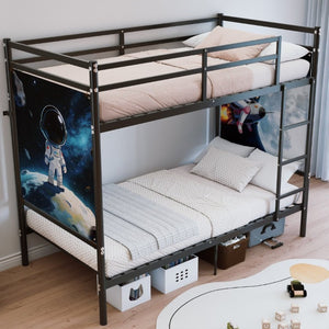 English Elm Single-Bed Twin Over Iron Bunk Bed for Kids with Full Guardrail and Storage W5635P506582