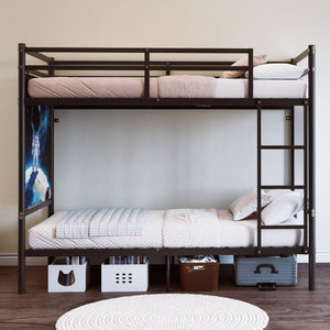English Elm Single-Bed Twin Over Iron Bunk Bed for Kids with Full Guardrail and Storage W5635P506582