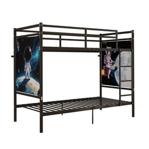 English Elm Single-Bed Twin Over Iron Bunk Bed for Kids with Full Guardrail and Storage W5635P506582