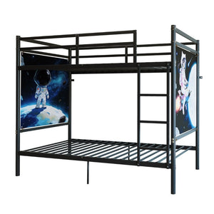 English Elm Single-Bed Twin Over Iron Bunk Bed for Kids with Full Guardrail and Storage W5635P506582