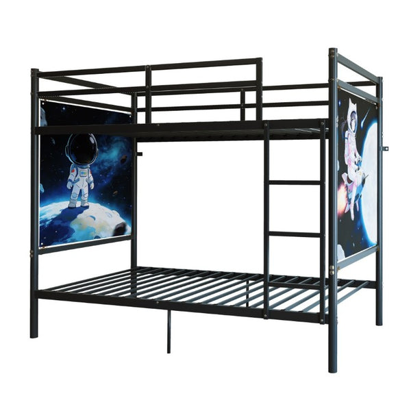 English Elm Single-Bed Twin Over Iron Bunk Bed for Kids with Full Guardrail and Storage W5635P506582