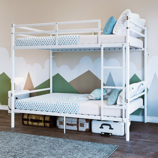 English Elm Twin Over Bunk Bed Heavy Duty Iron Frame Noise Free Guardrail Kids Dorm Room White W5635P507066