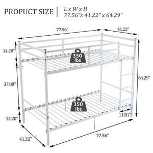 English Elm Twin Over Bunk Bed Heavy Duty Iron Frame Noise Free Guardrail Kids Dorm Room White W5635P507066