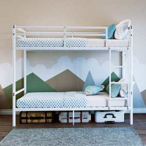 English Elm Twin Over Bunk Bed Heavy Duty Iron Frame Noise Free Guardrail Kids Dorm Room White W5635P507066