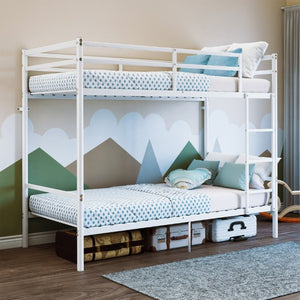 English Elm Twin Over Bunk Bed Heavy Duty Iron Frame Noise Free Guardrail Kids Dorm Room White W5635P507066