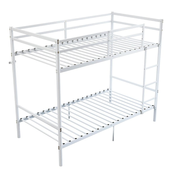 English Elm Twin Over Bunk Bed Heavy Duty Iron Frame Noise Free Guardrail Kids Dorm Room White W5635P507066