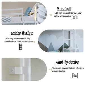 English Elm Twin Over Bunk Bed Heavy Duty Iron Frame Noise Free Guardrail Kids Dorm Room White W5635P507066
