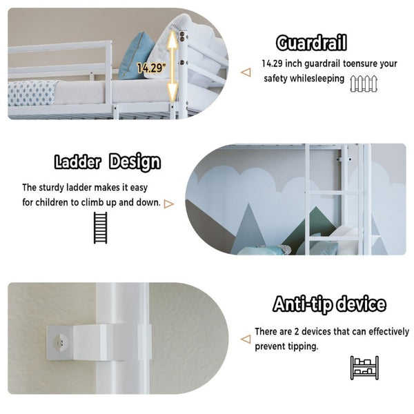 English Elm Twin Over Bunk Bed Heavy Duty Iron Frame Noise Free Guardrail Kids Dorm Room White W5635P507066