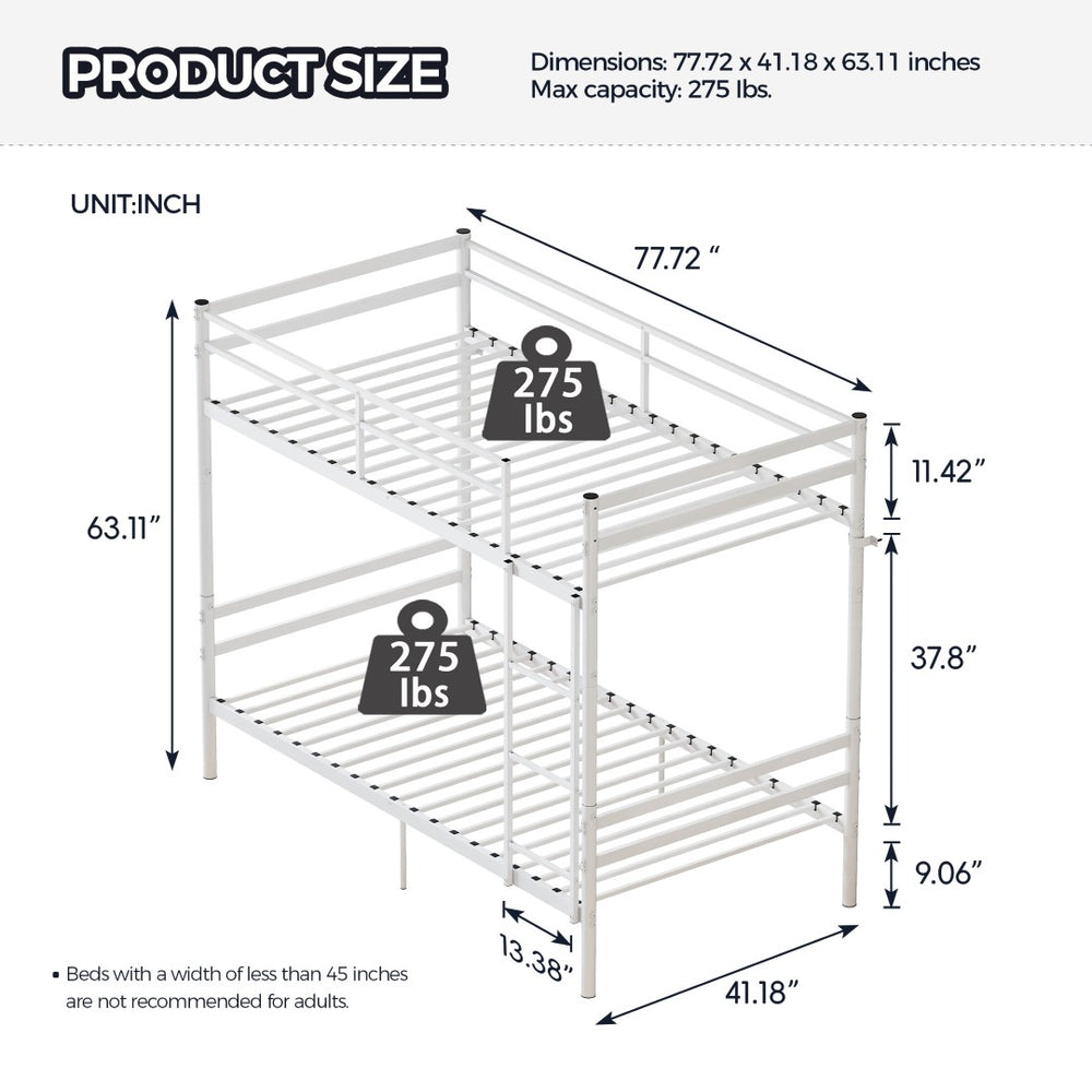 English Elm Bunk Bed Twin Over Heavy Duty Iron Frame with Safety Guardrail for Kids W5635P507106