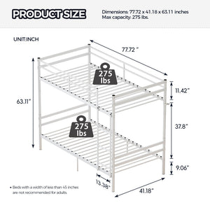 English Elm Bunk Bed Twin Over Heavy Duty Iron Frame with Safety Guardrail for Kids W5635P507106