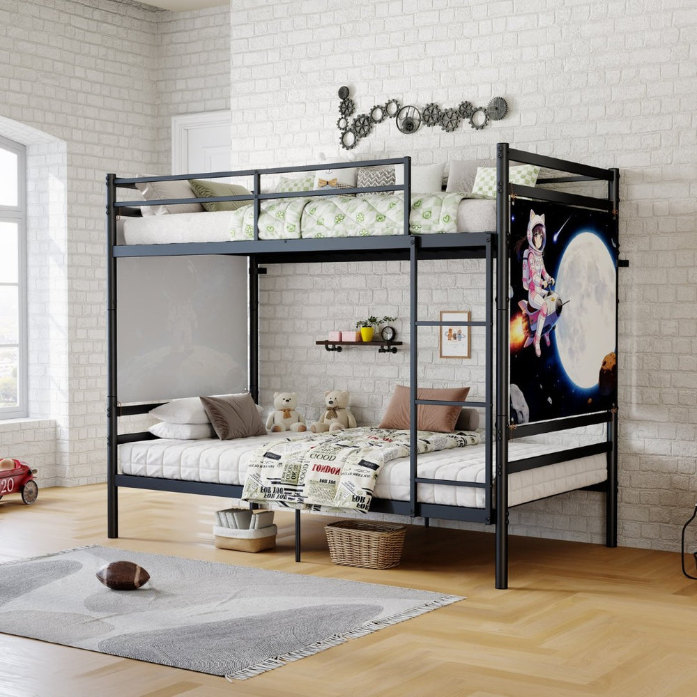 English Elm Bunk Bed Twin Over Solid Iron Frame with Full Guardrail and Built-In Slats W5635P507111