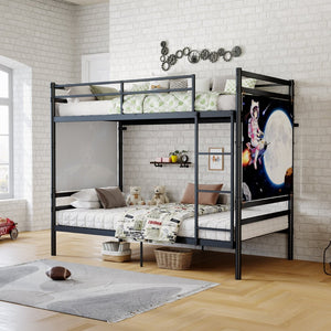 English Elm Bunk Bed Twin Over Solid Iron Frame with Full Guardrail and Built-In Slats W5635P507111