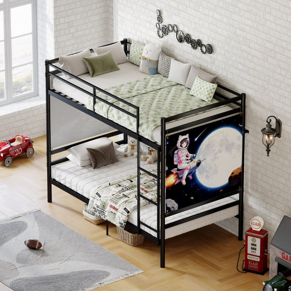 English Elm Bunk Bed Twin Over Solid Iron Frame with Full Guardrail and Built-In Slats W5635P507111