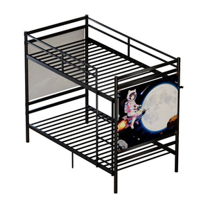 English Elm Bunk Bed Twin Over Solid Iron Frame with Full Guardrail and Built-In Slats W5635P507111
