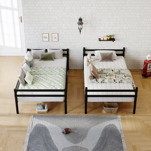 English Elm Bunk Bed Twin Over Solid Iron Frame with Full Guardrail and Built-In Slats W5635P507111