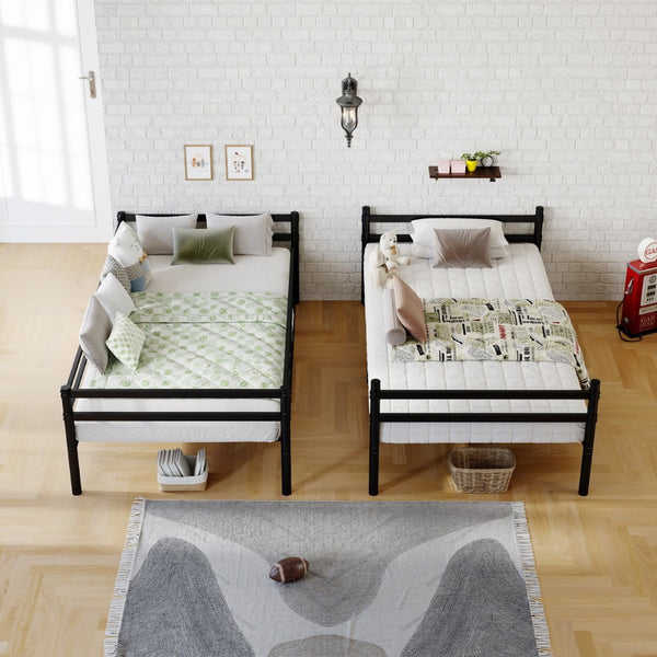 English Elm Bunk Bed Twin Over Solid Iron Frame with Full Guardrail and Built-In Slats W5635P507111
