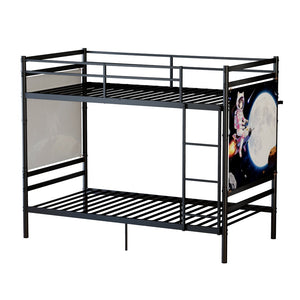 English Elm Bunk Bed Twin Over Solid Iron Frame with Full Guardrail and Built-In Slats W5635P507111