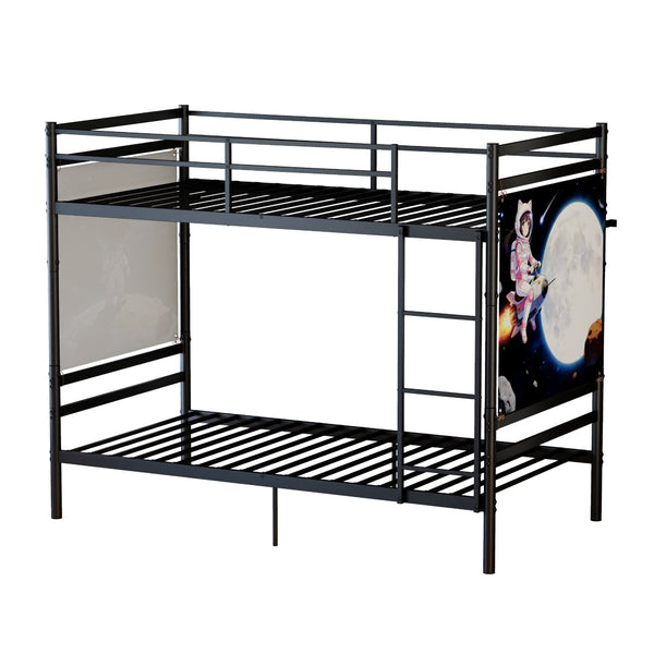 English Elm Bunk Bed Twin Over Solid Iron Frame with Full Guardrail and Built-In Slats W5635P507111