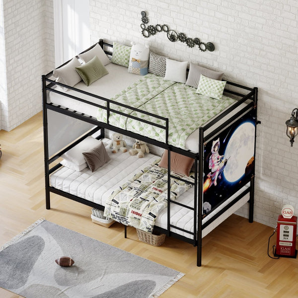 English Elm Bunk Bed Twin Over Solid Iron Frame with Full Guardrail and Built-In Slats W5635P507111