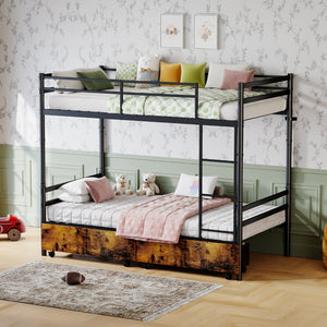 English Elm Metal Bunk Bed Steel Frame with High Guardrail Under Bed Storage and Safe Ladder W5635P507753