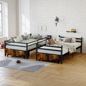 English Elm Metal Bunk Bed Steel Frame with High Guardrail Under Bed Storage and Safe Ladder W5635P507753