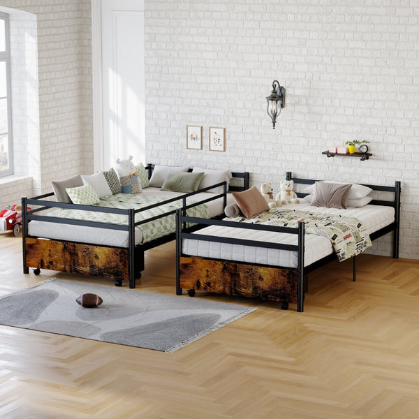 English Elm Metal Bunk Bed Steel Frame with High Guardrail Under Bed Storage and Safe Ladder W5635P507753