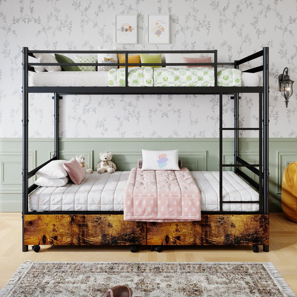 English Elm Metal Bunk Bed Steel Frame with High Guardrail Under Bed Storage and Safe Ladder W5635P507753