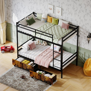 English Elm Metal Bunk Bed Steel Frame with High Guardrail Under Bed Storage and Safe Ladder W5635P507753