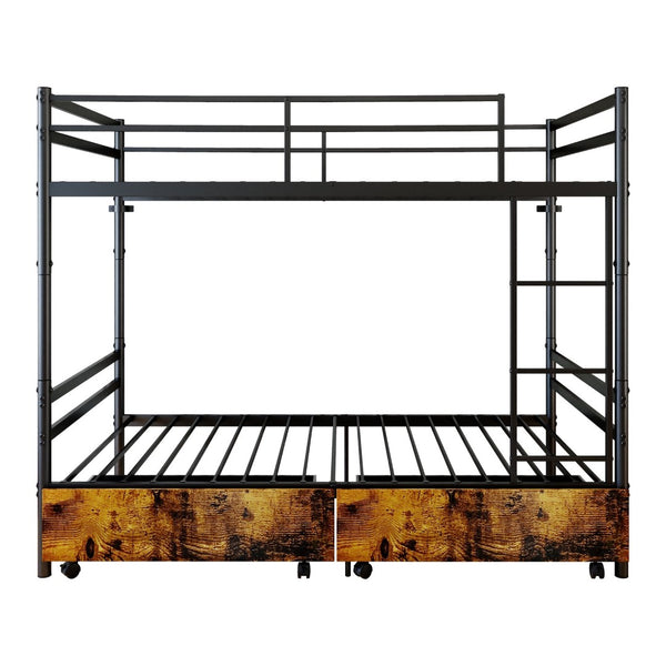 English Elm Metal Bunk Bed Steel Frame with High Guardrail Under Bed Storage and Safe Ladder W5635P507753