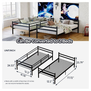 English Elm Metal Bunk Bed Steel Frame with High Guardrail Under Bed Storage and Safe Ladder W5635P507753