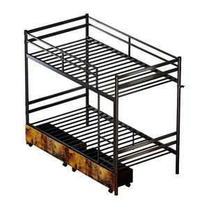 English Elm Metal Bunk Bed Steel Frame with High Guardrail Under Bed Storage and Safe Ladder W5635P507753