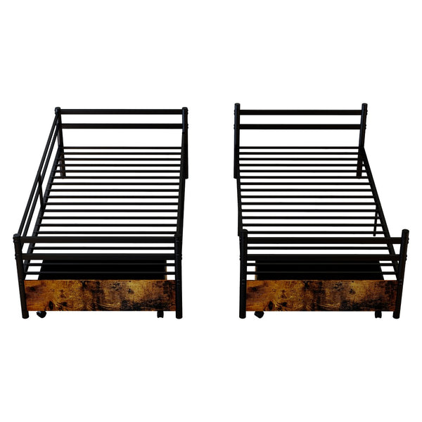 English Elm Metal Bunk Bed Steel Frame with High Guardrail Under Bed Storage and Safe Ladder W5635P507753