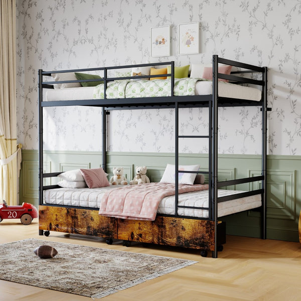 English Elm Metal Bunk Bed Steel Frame with High Guardrail Under Bed Storage and Safe Ladder W5635P507753