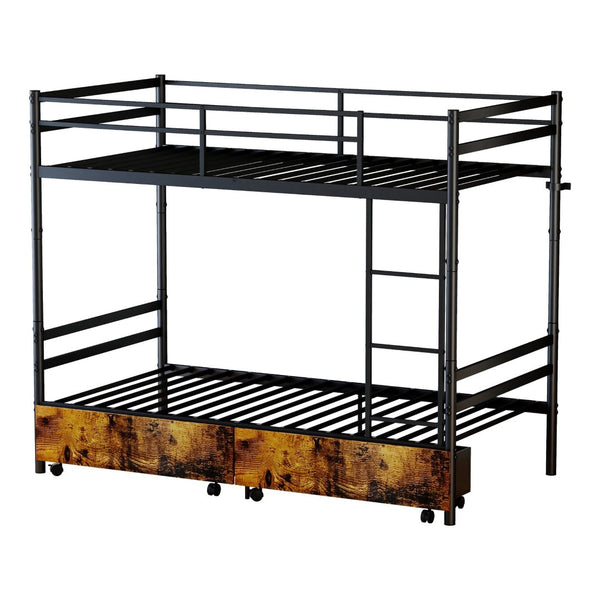 English Elm Metal Bunk Bed Steel Frame with High Guardrail Under Bed Storage and Safe Ladder W5635P507753