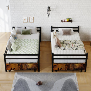 English Elm Metal Bunk Bed Steel Frame with High Guardrail Under Bed Storage and Safe Ladder W5635P507753