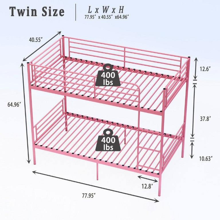 English Elm Bunk Bed Twin Over Iron Frame with Safety Guardrail Ladder Kids Shared Room W5635P510138