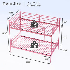 English Elm Bunk Bed Twin Over Iron Frame with Safety Guardrail Ladder Kids Shared Room W5635P510138