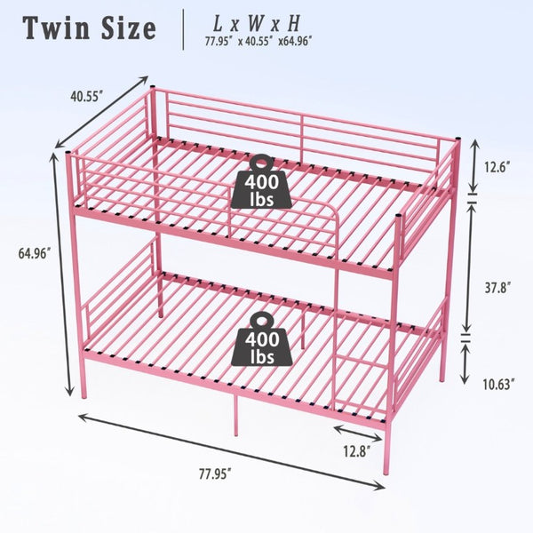 English Elm Bunk Bed Twin Over Iron Frame with Safety Guardrail Ladder Kids Shared Room W5635P510138