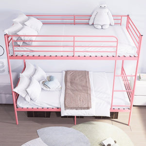 English Elm Bunk Bed Twin Over Iron Frame with Safety Guardrail Ladder Kids Shared Room W5635P510138