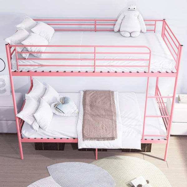 English Elm Bunk Bed Twin Over Iron Frame with Safety Guardrail Ladder Kids Shared Room W5635P510138