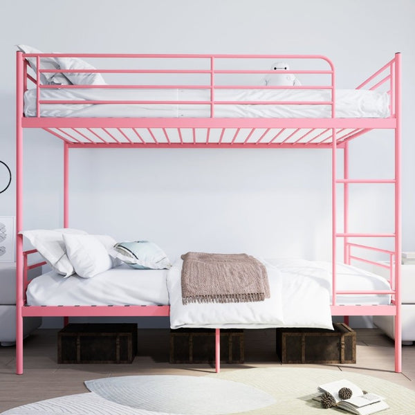 English Elm Bunk Bed Twin Over Iron Frame with Safety Guardrail Ladder Kids Shared Room W5635P510138